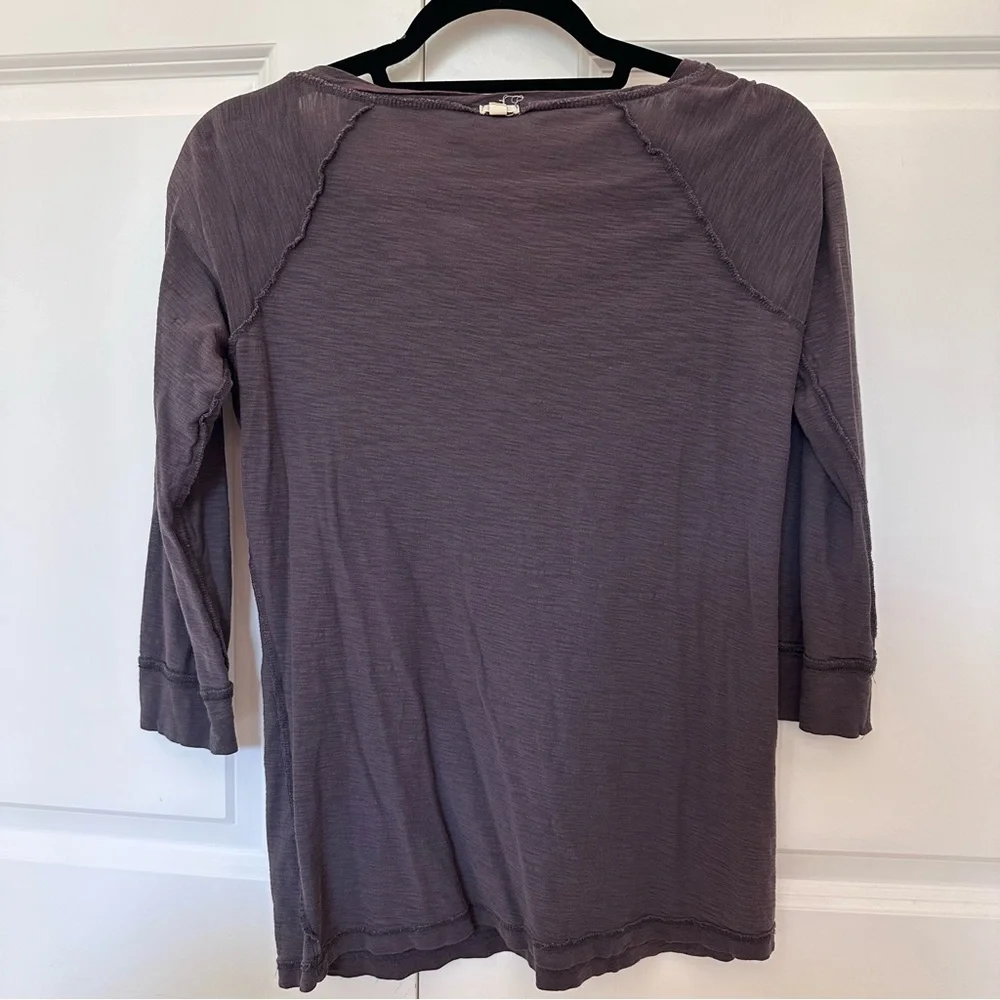 Vintage Style Women's J.Crew Dark Gray 3/4 Sleeve Henley Top